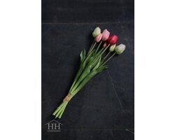 Tulpen boeket - roze / creme - 47cm - gemengd boeket - tulp - voorjaar - tulpenboeket - voorjaar decoratie - kunst tulpen - nep tulpen EAN:  8505487017425