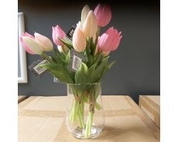 Kunstbloem tulp bundel van 3 stuks roze/creme 25cm EAN: 8505422095525
