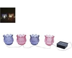 Lichtsnoer LED Tulp solar multicolor glas 35x15x7cm decoratie. EAN: 8713219546284