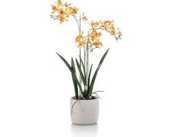 Emerald - Kunstplant Orchidee in pot 56cm geel/oranje - Kunstplant voor binnen EAN: 8714344518825