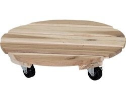 Mega Collections Plantenpot trolley - acacia hout - lichtbruin - rond - 25 x 25 cm - max 50 kilo EAN: 8714075119629