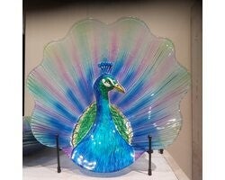 Schaal Pauw met standaard paars/blauw glas 46x46x7cm - Luxe woonitems voor binnen EAN: 8713219569542