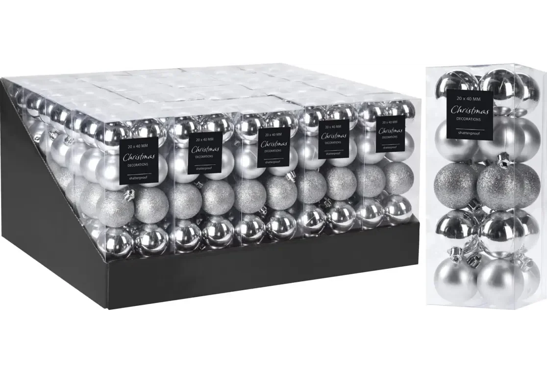 Kerstbal 20x40mm zilver 20 stuks