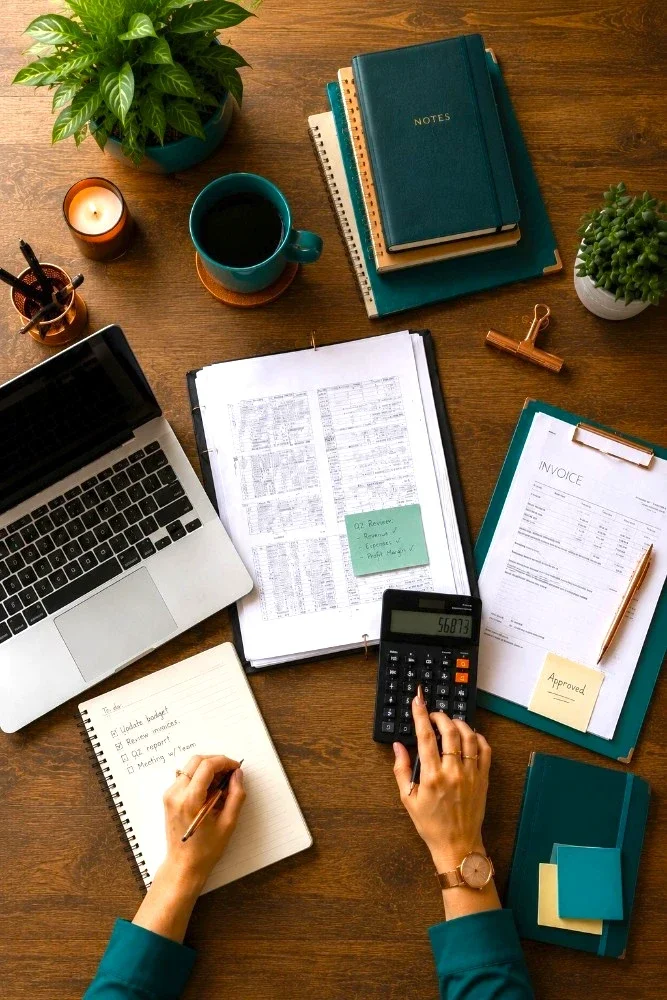 Organized home office workspace with planner and laptop — remote admin and scheduling support for trades businesses by Melissa Gorham Virtual Assistant .