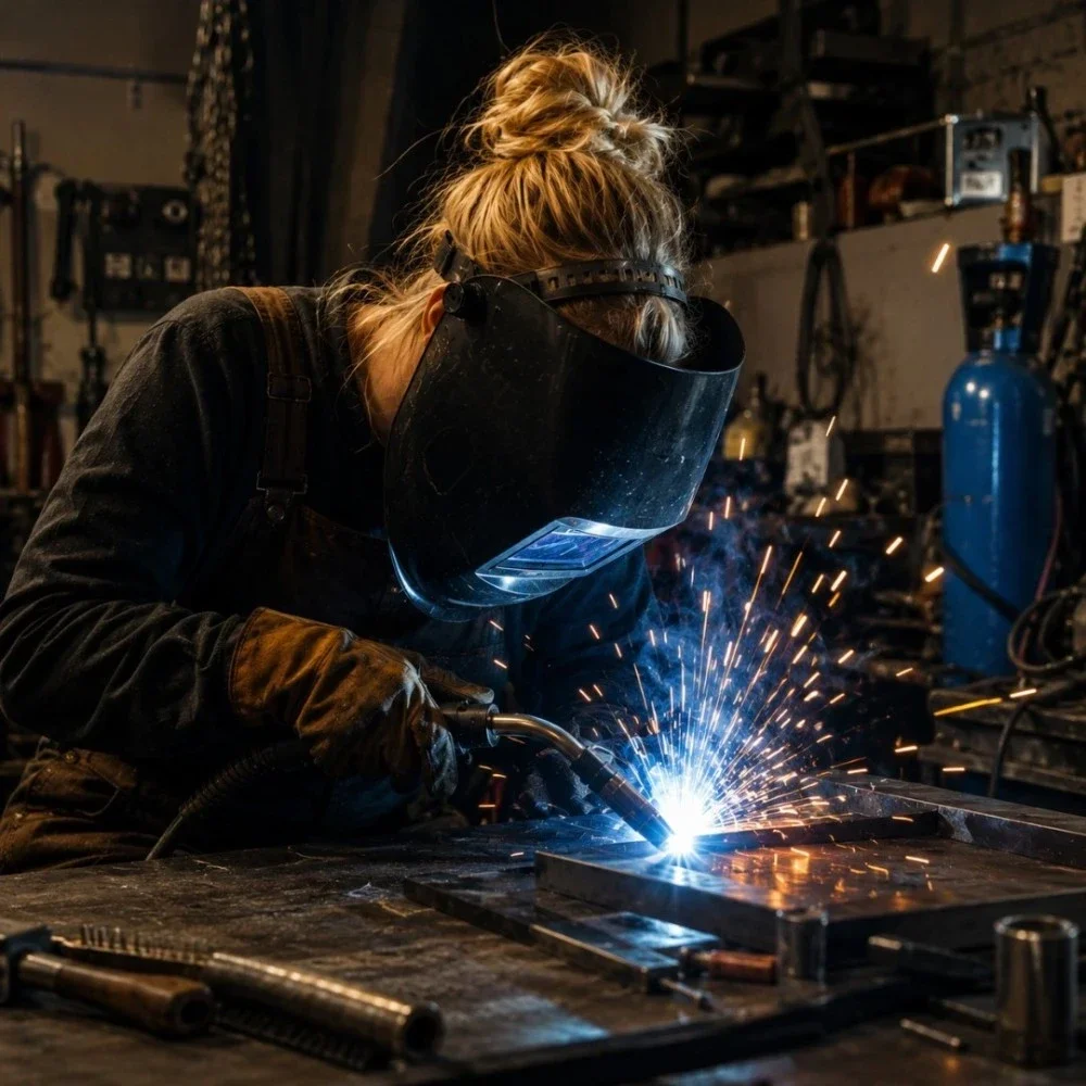 Welder working on a trades job site — MGVA Virtual Assistant provides remote admin support for Ontario welders, fabricators and skilled tradespeople