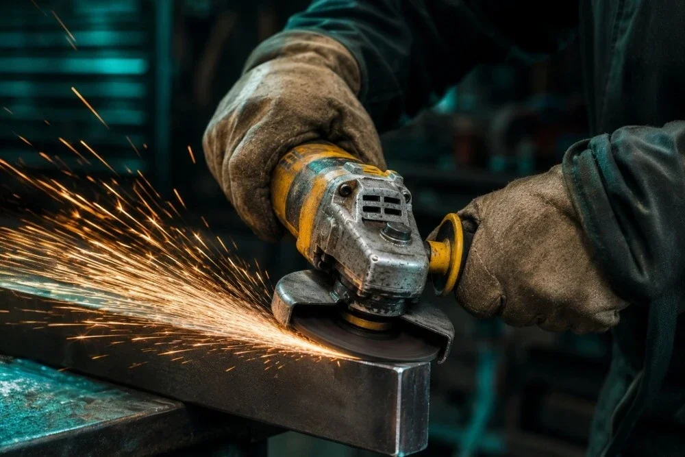 Tradesperson grinding metal with an angle grinder — MGVA Virtual Assistant provides remote admin support so Ontario contractors can stay focused on the work