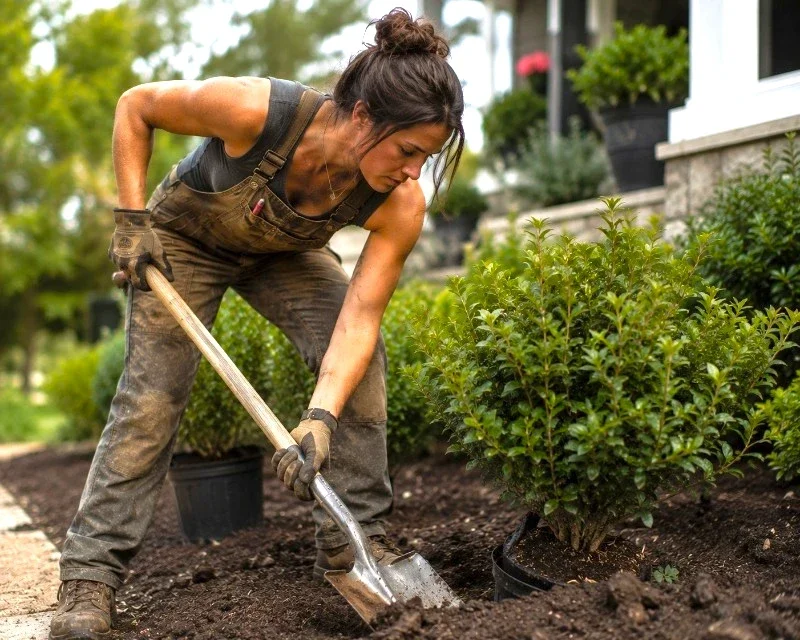 Landscaper trimming hedges on a residential property — MGVA remote admin support for Ontario landscaping and outdoor trades businesses