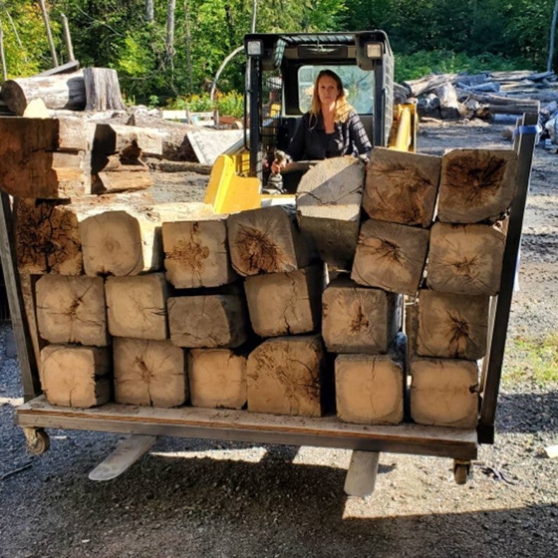 Melissa Gorham operating equipment on a trades job site — real hands-on trades experience behind MGVA Virtual Assistant services in Ontario
