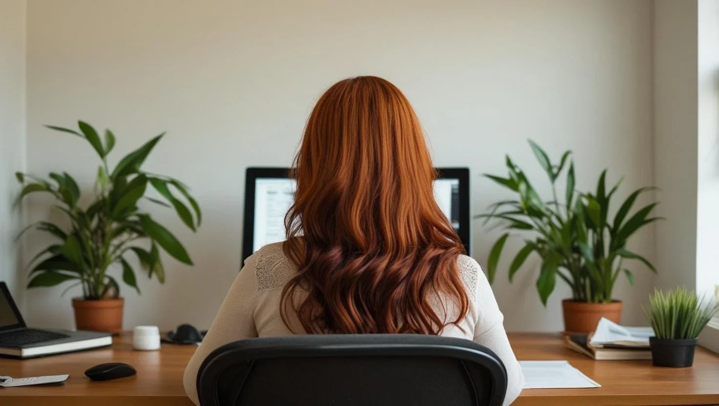 Virtual assistant working remotely at a computer — back office admin support for contractors and trades businesses across Ontario