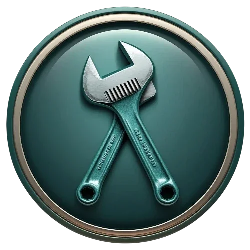 Teal and silver wrench Emblem