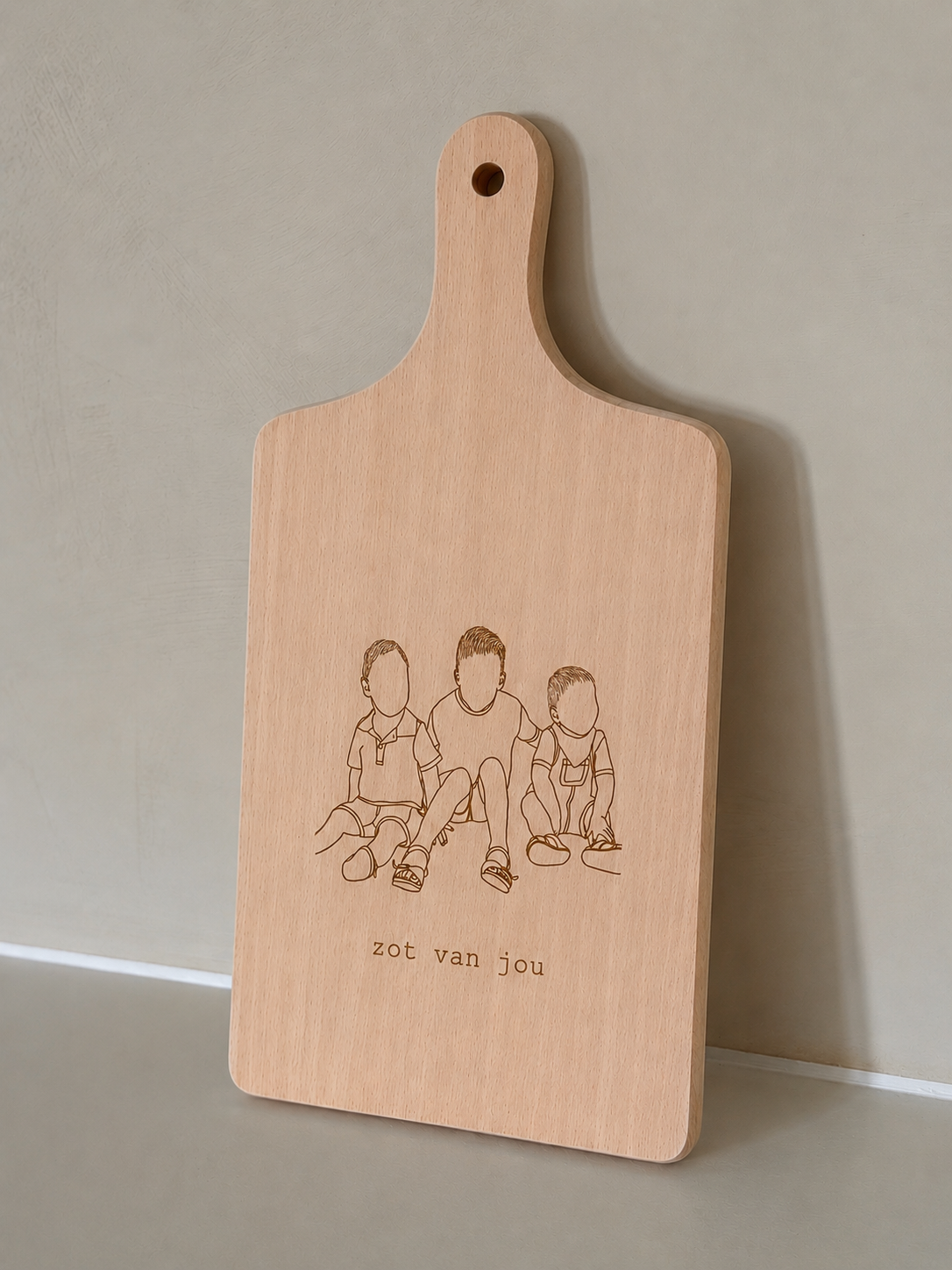 Lijntekening gegraveerd op tapasplank beuk - groot