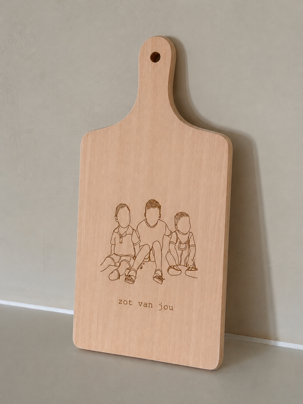 Lijntekening gegraveerd op tapasplank beuk - groot