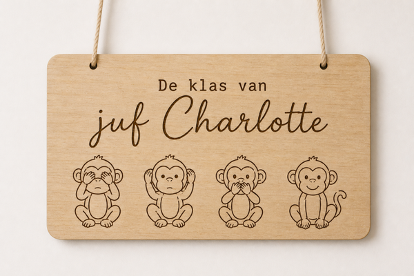 gepersonaliseerd rechthoekig welkomsbord met touw voor in de klas - juf of meester