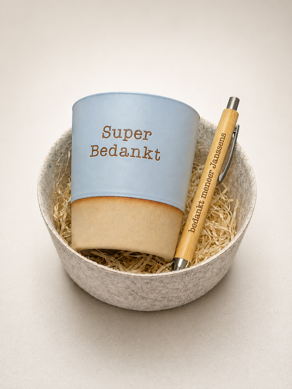 Gepersonaliseerde cadeauset mok einde schooljaar