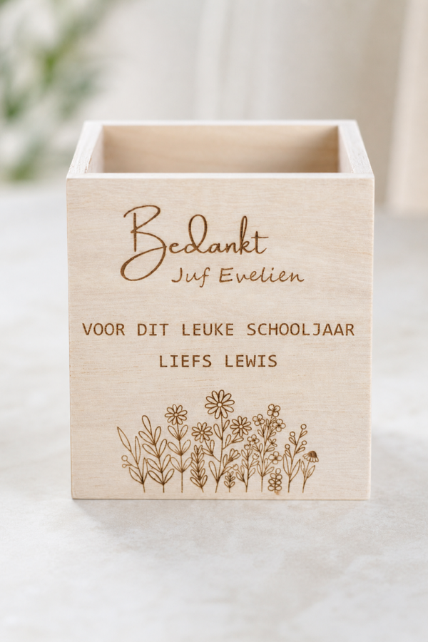 gepersonaliseerde pennenhouder voor juf of meester