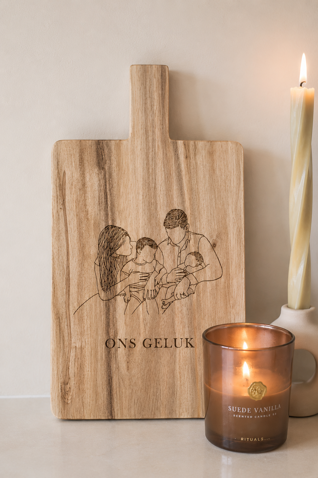 Lijntekening gegraveerd op tapasplank - groot