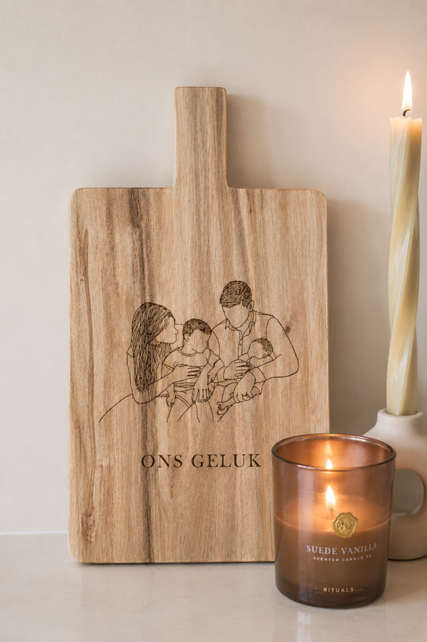Lijntekening gegraveerd op tapasplank - groot