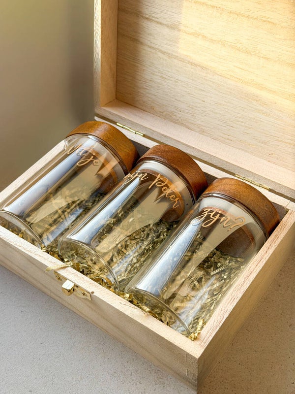 gepersonaliseerd cadeaudoosje met glazen potjes - Wil je mijn meter of peter zijn?