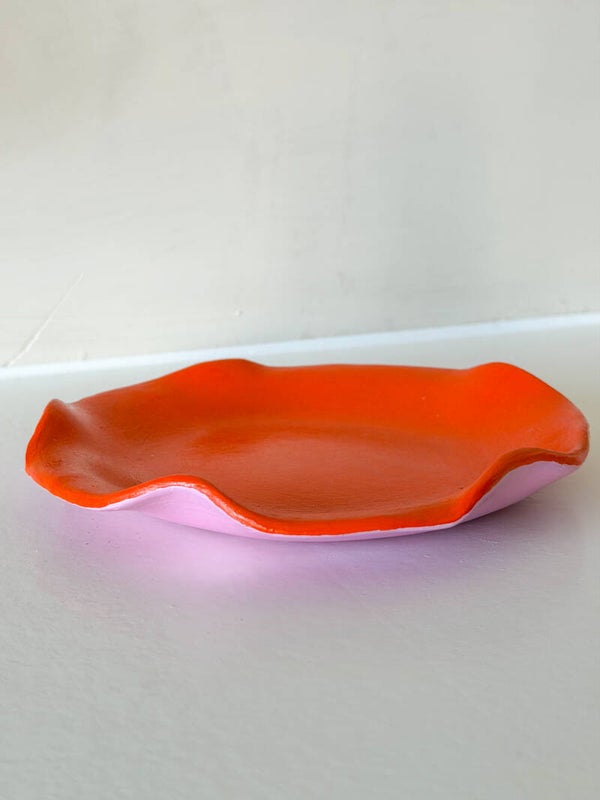 handgemaakt schaaltje klei -  roze & oranje