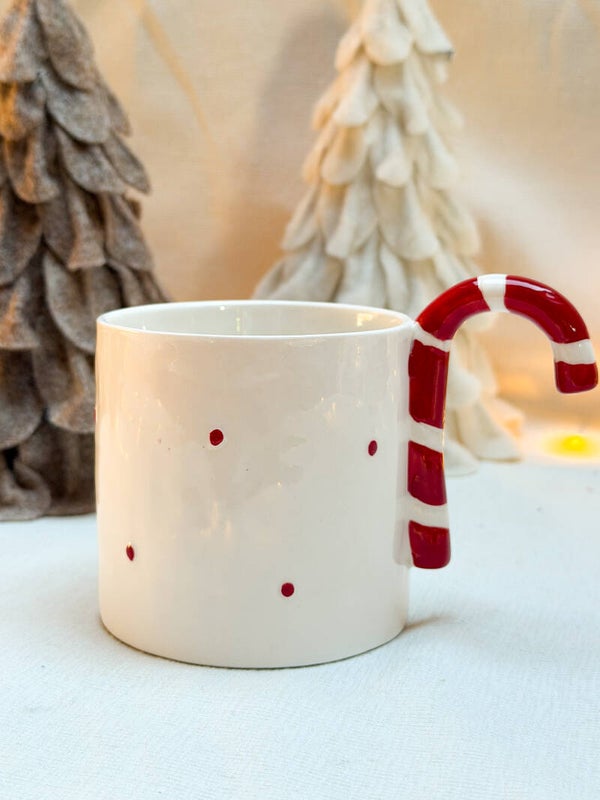 Kerstmok keramiek crème Candycane