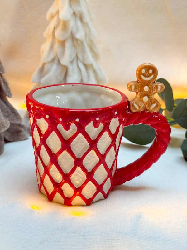 Kerstmok keramiek Gingerbread rood-wit