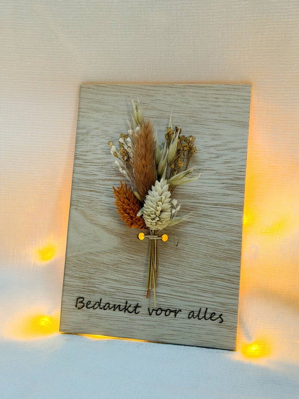 Houten kaartje ‘Bedankt voor alles’
