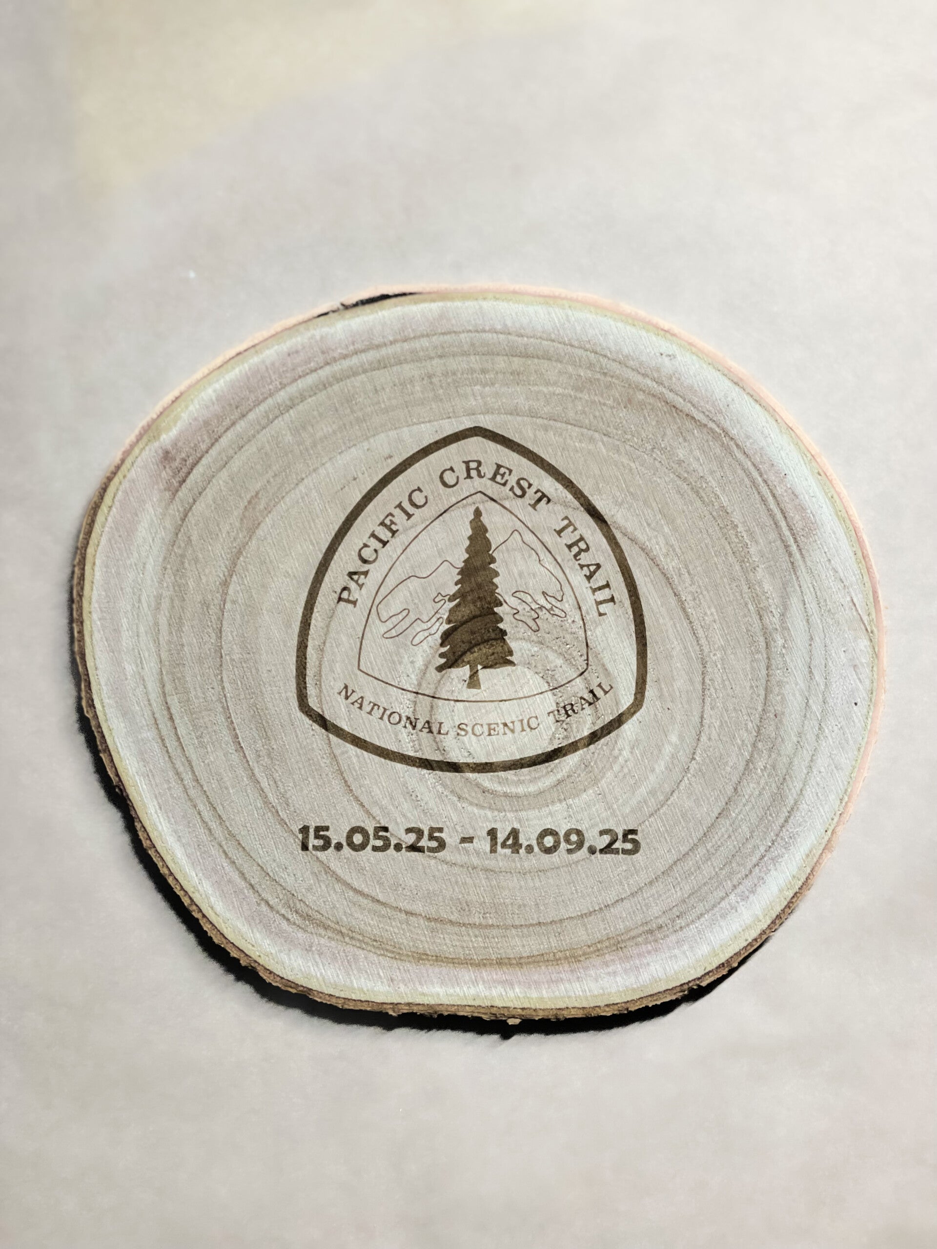 tekst of lijntekening gegraveerd op boomschijf