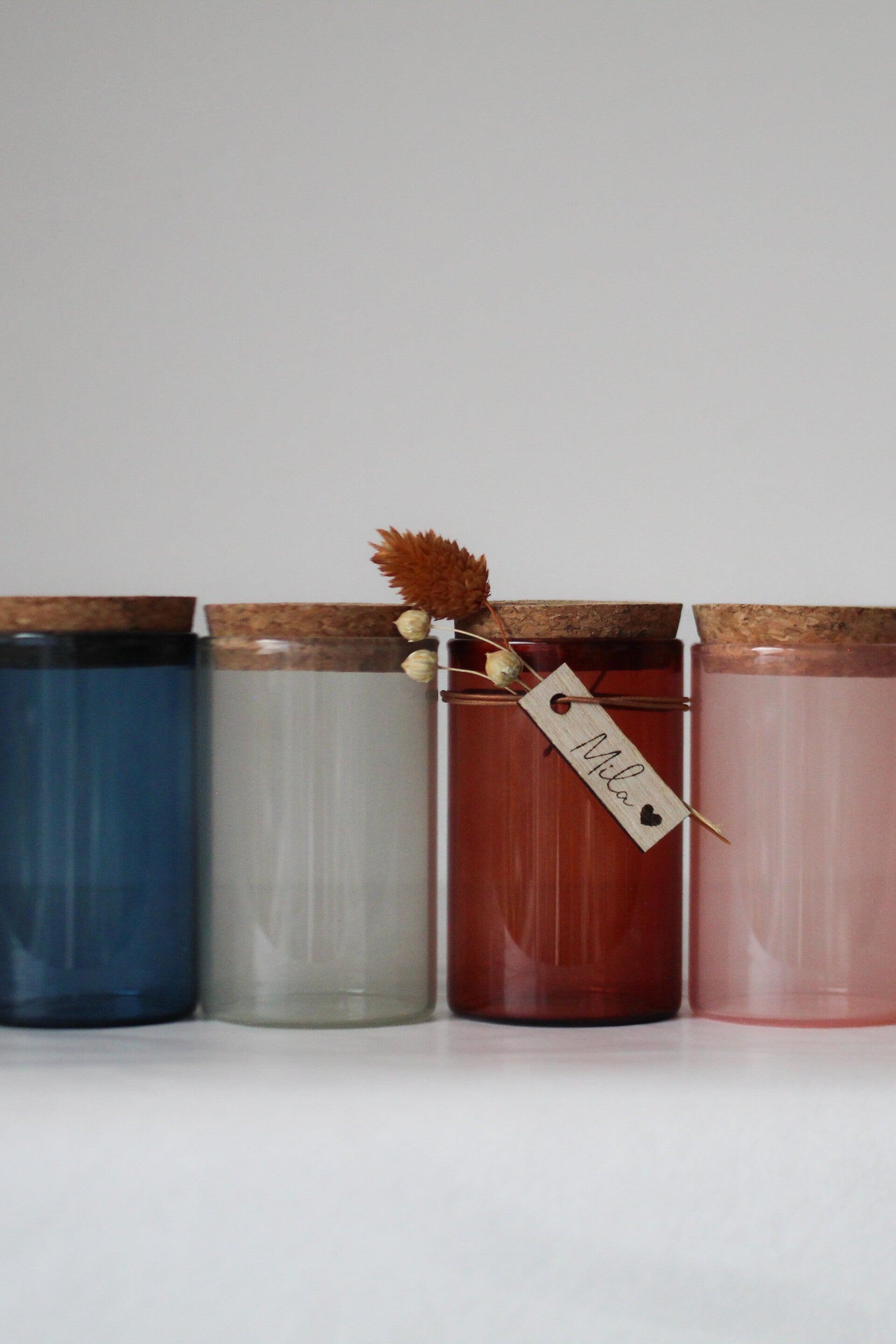 gegraveerd luxe cilinderpotje met kurkstop - 4 kleuren