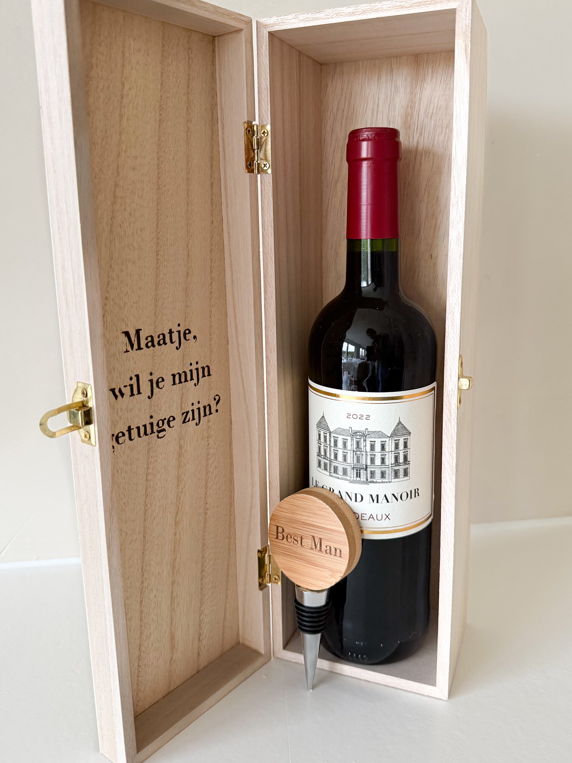 Wijnkist en flesopener - Wil je mijn getuige zijn?