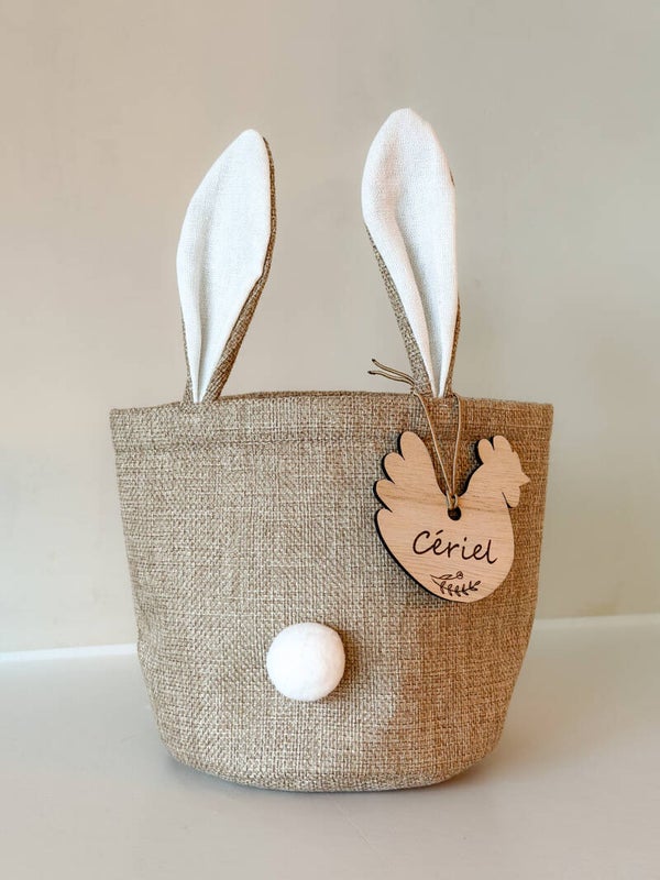 juten paasmandje konijn met gepersonaliseerde paashanger