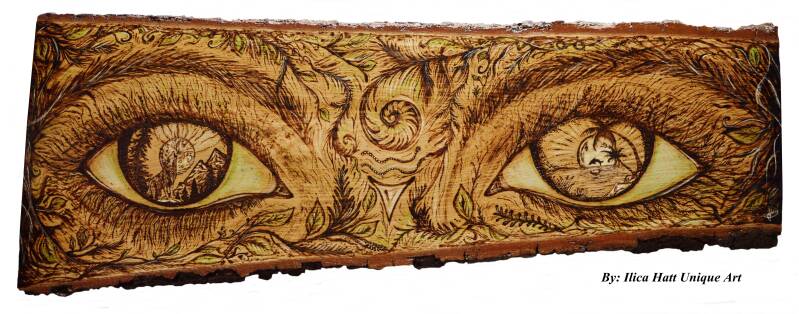 Naturgöttin/Nature goddess   - Einzelstück -  Material : Eiche Massivholz Brett Grösse: 92 cm x 36 cm x 3 cm (Gewicht 5 kg.) lackiert mit Non toxic Acryllack -Von Hand gebrannt (Brandmalerei) - Hand Pyrographate on Wood -100% Unikat 