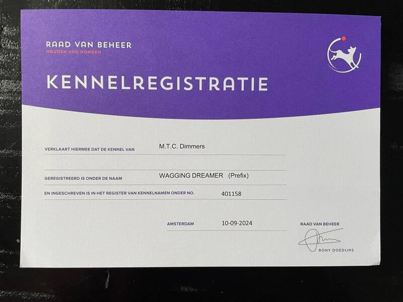 Kennelregistratie Wagging Dreamer – Raad van Beheer