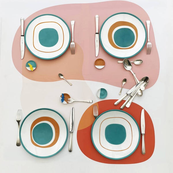 ALLEGRA "Or bleu" : 4 grandes assiettes + 4 petites assiettes assorties
