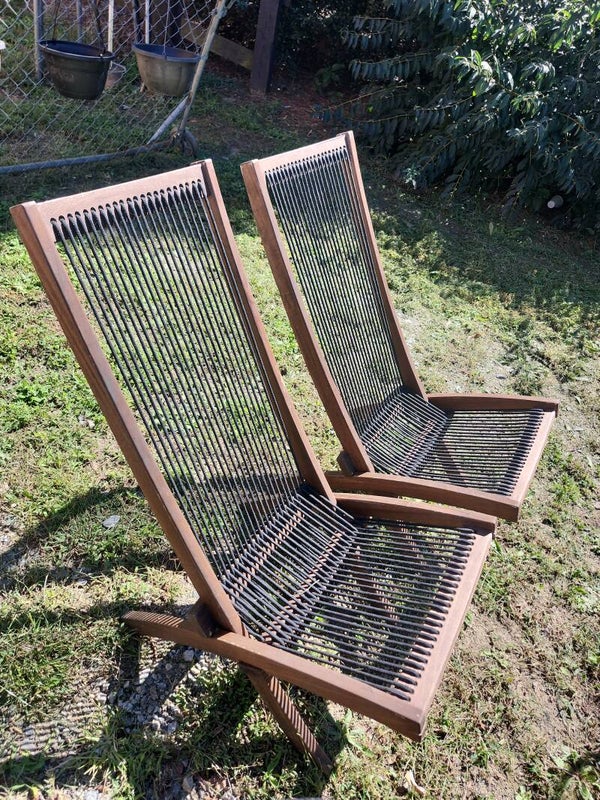 2 Wooden Brown Chairs With Strings