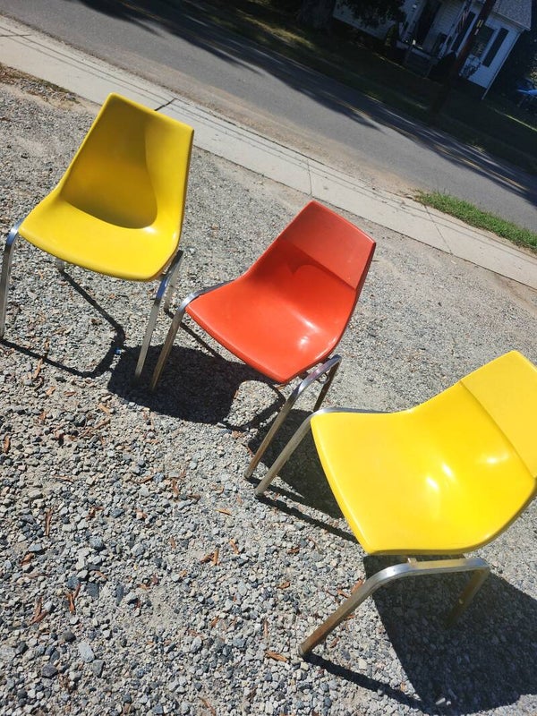 3 Plastic Chairs 2 Yellow 1 Orange