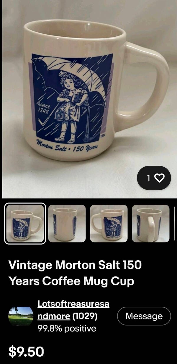 2 Vintage 1920s, 150 Anniversary Morton, Salt Mugs
