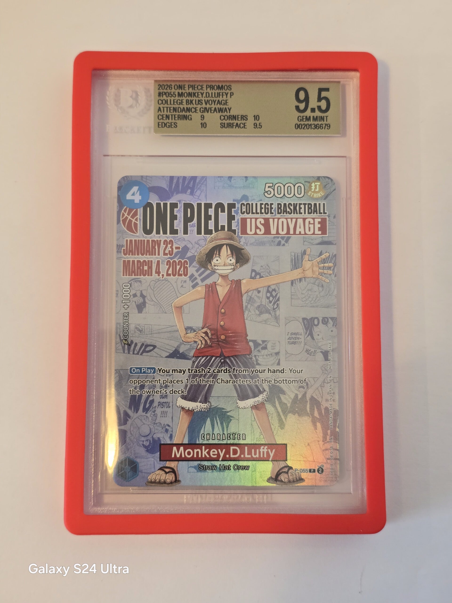 BGS 9.5 - 2026 One Piece P-055 College Basketball US Voyage Attendance Monkey.D.Luffy - P-055