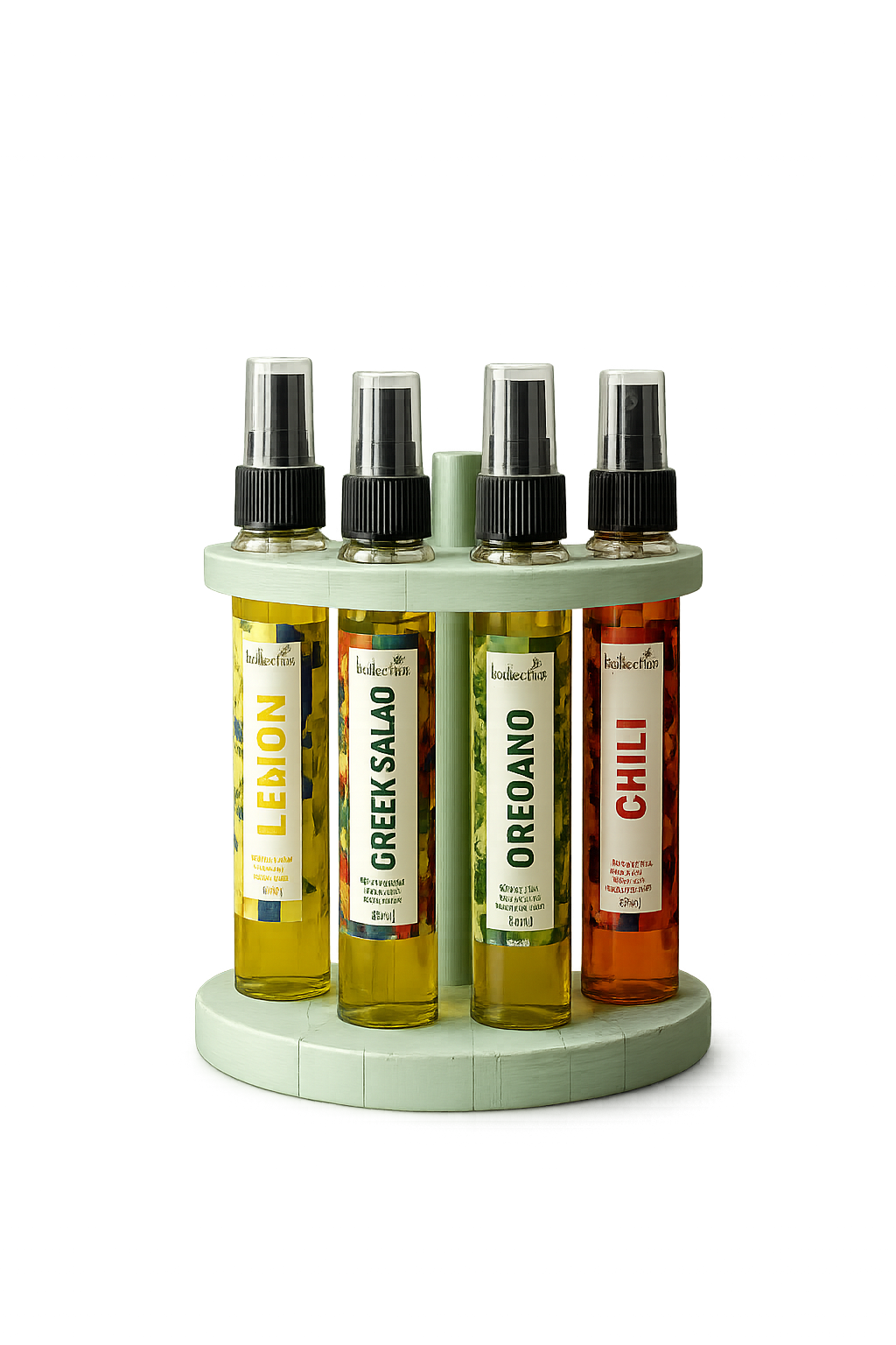 Mediterranes Olivenöl Spray Set mit Holzständer(4x50ml)