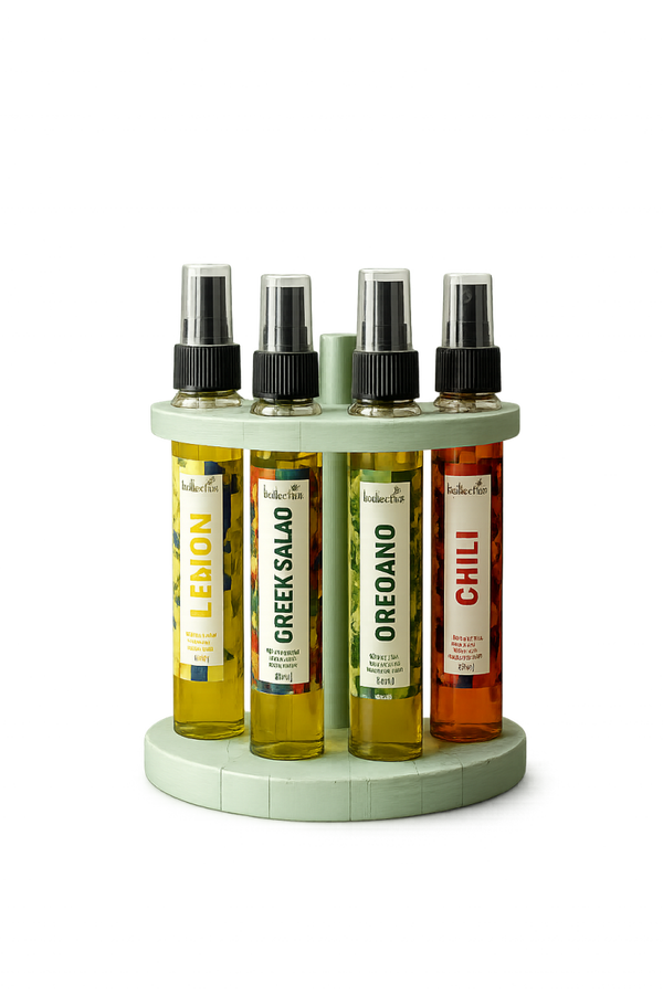Mediterranes Olivenöl Spray Set mit Holzständer(4x50ml)