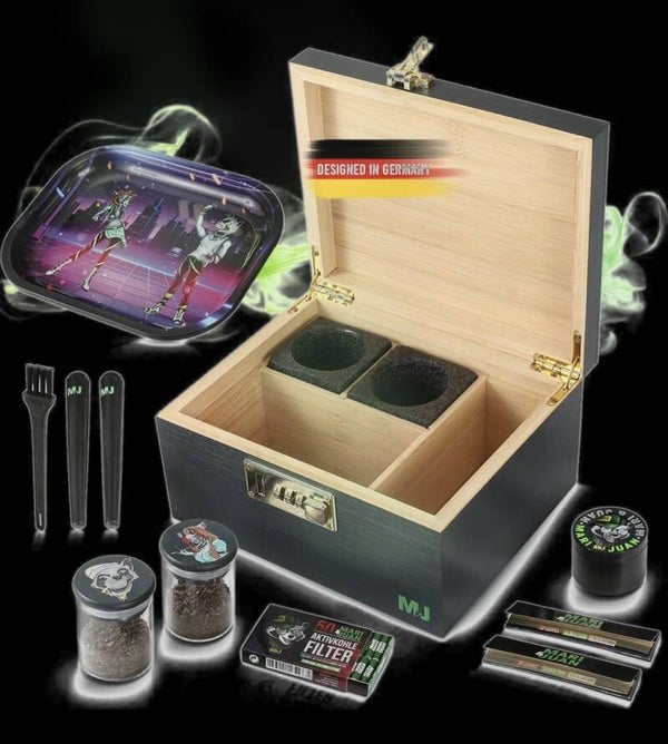 Bambusbox Grinder Box Aufbewahrungsbox mit Zahlenschloss Anthrazit Stash Box