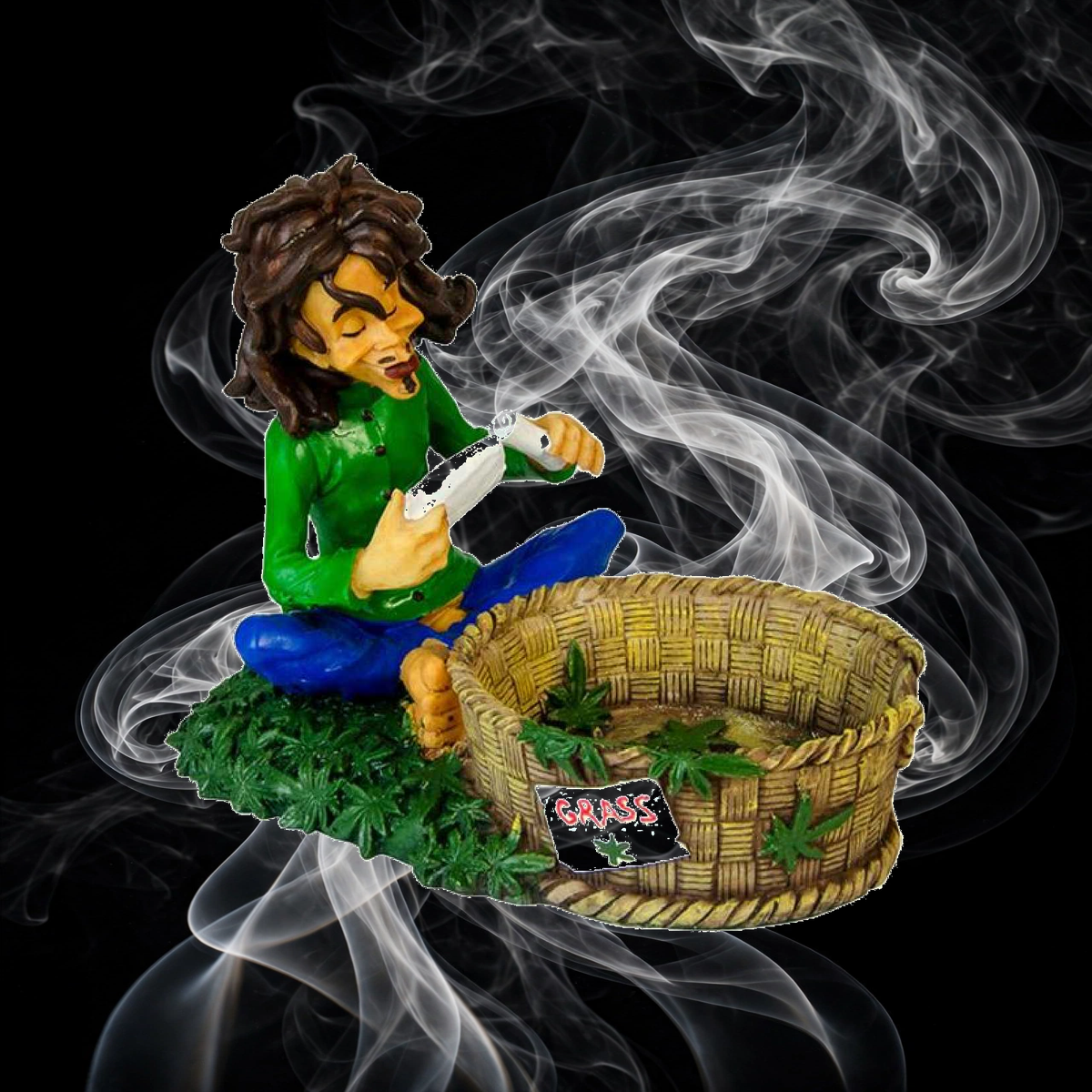 Polyresin Aschenbecher-Figur, "Rastaman Joint drehend", 12 cm