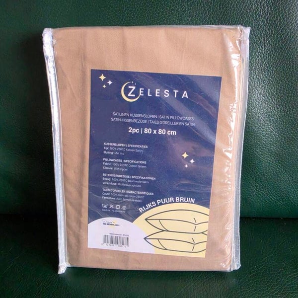 Zelesta Satijn Kussenslopen Bruin – 2‑Pack 80x80 cm