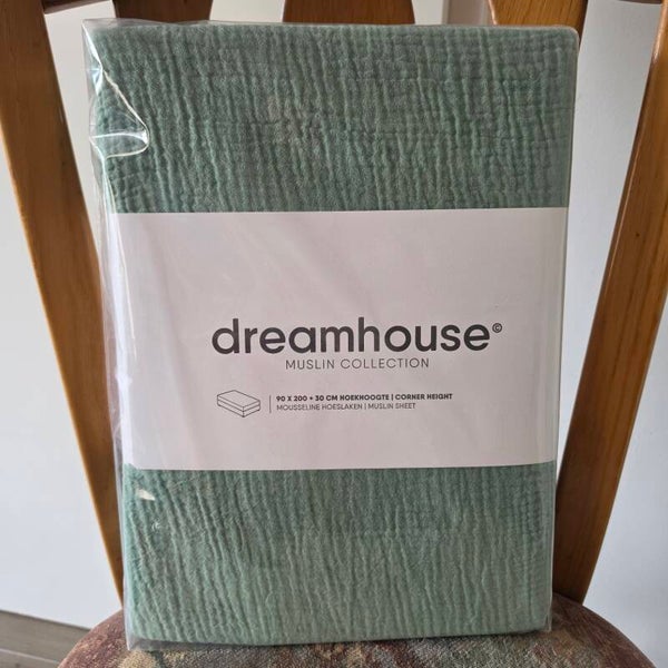 Dreamhouse Mousseline Hoeslaken – Mossy Green – 100% Katoen – 90×200 cm