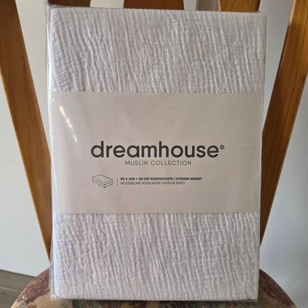 Dreamhouse Mousseline Hoeslaken – White – 100% Katoen – 90×200 cm
