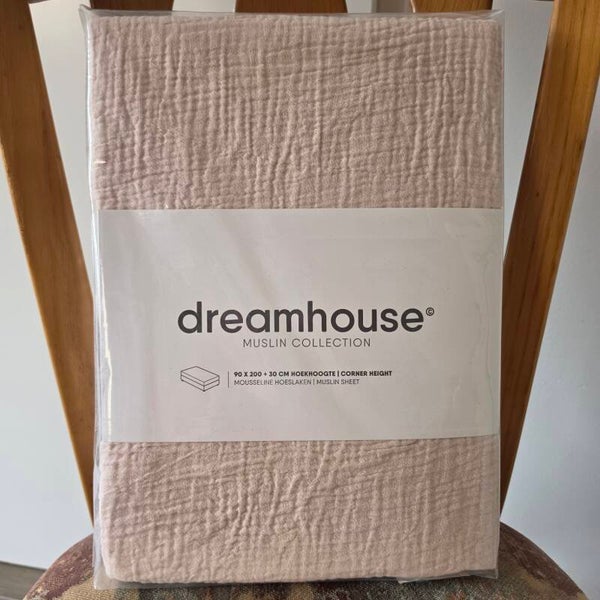 Dreamhouse Mousseline Hoeslaken – Pink Blush – 100% Katoen – 90×200 cm