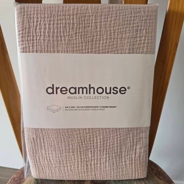 Dreamhouse Mousseline Hoeslaken – Pink Blush – 100% Katoen – 140×200 cm