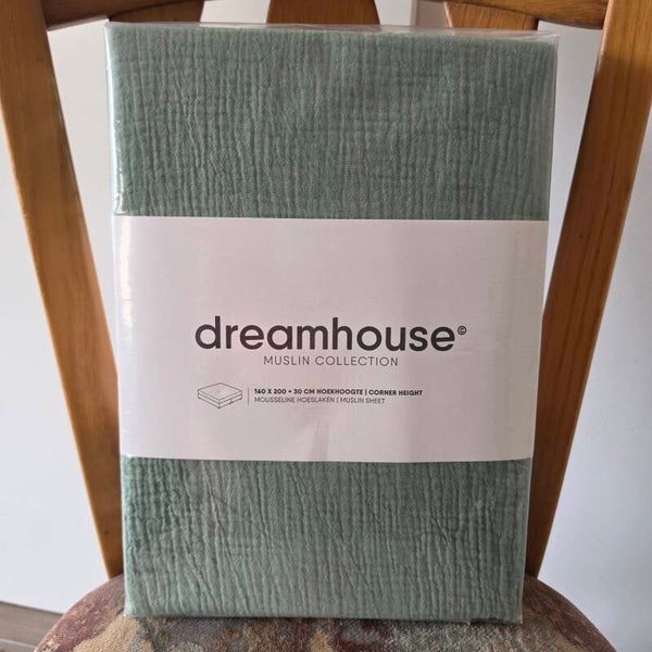 Dreamhouse Mousseline Hoeslaken – Mossy Green – 100% Katoen – 160×200 cm