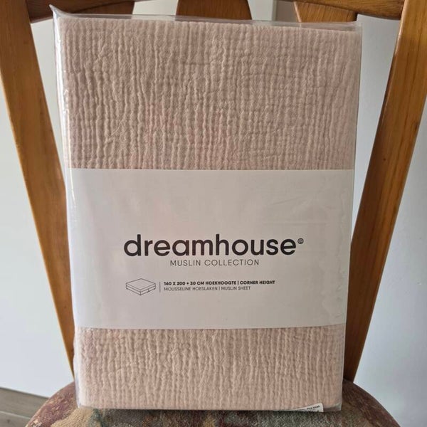 Dreamhouse Mousseline Hoeslaken – Pink Blush – 100% Katoen – 160×200 cm
