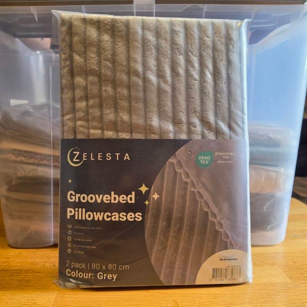 Zelesta Grooved Kussenslopen Grijs 80x80 cm – 2 Stuks Luxe Teddy Look