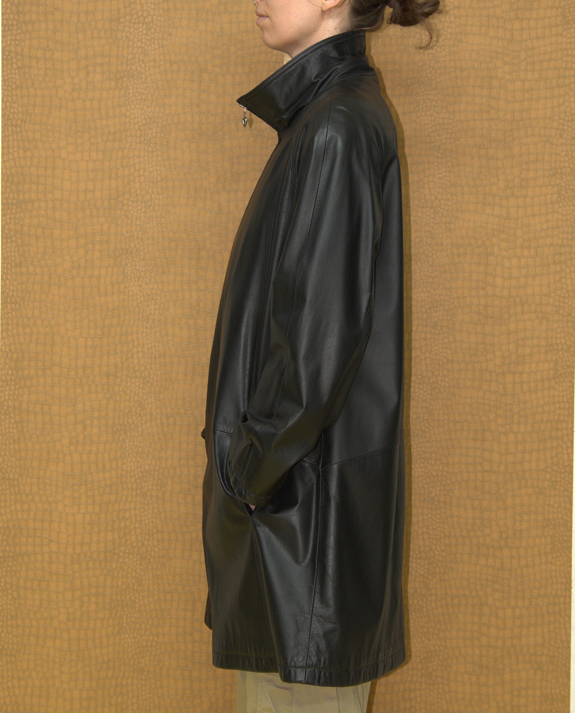Lange zwarte leren jas [Pino Faracio]